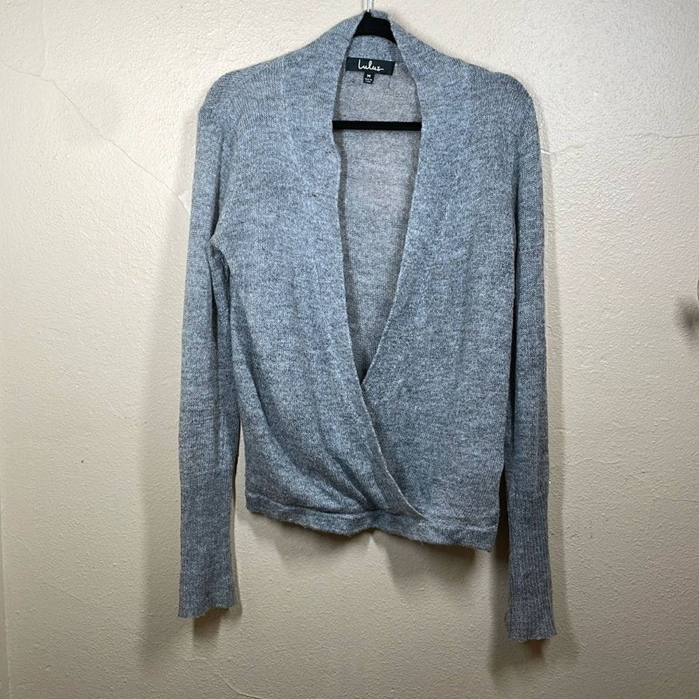 Lulus Warm Me Up Heather Grey Wrap Sweater Top size Medium